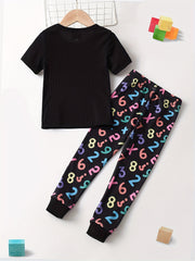 Boys 2pcs Math Number Print Top & Pants Pajamas Set