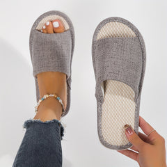 Women's Fabric Home Slippers Comfy Open Toe Linen Shoes