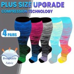 4 Pairs Plus Size Compression Stockings 10-15 mmHg Extra Wide Calf
