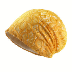 Yellow Lace Flower Beanie Skull Cap for Women Men