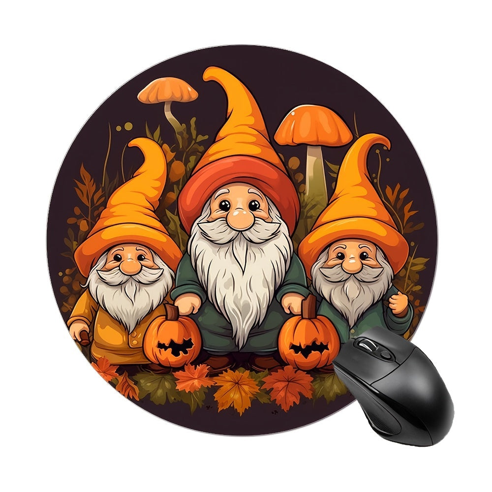 Fall Gnomes Round Mouse Pad Non Slip Rubber Base Small Size