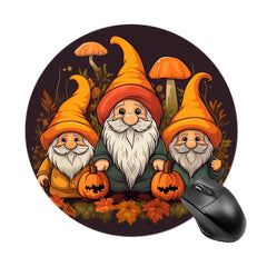 Fall Gnomes Round Mouse Pad Non Slip Rubber Base Small Size