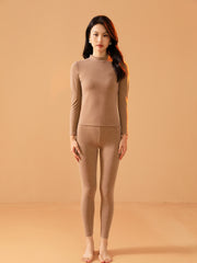 Women's Seamless Thermal Underwear Set Long Sleeve Mock Neck
