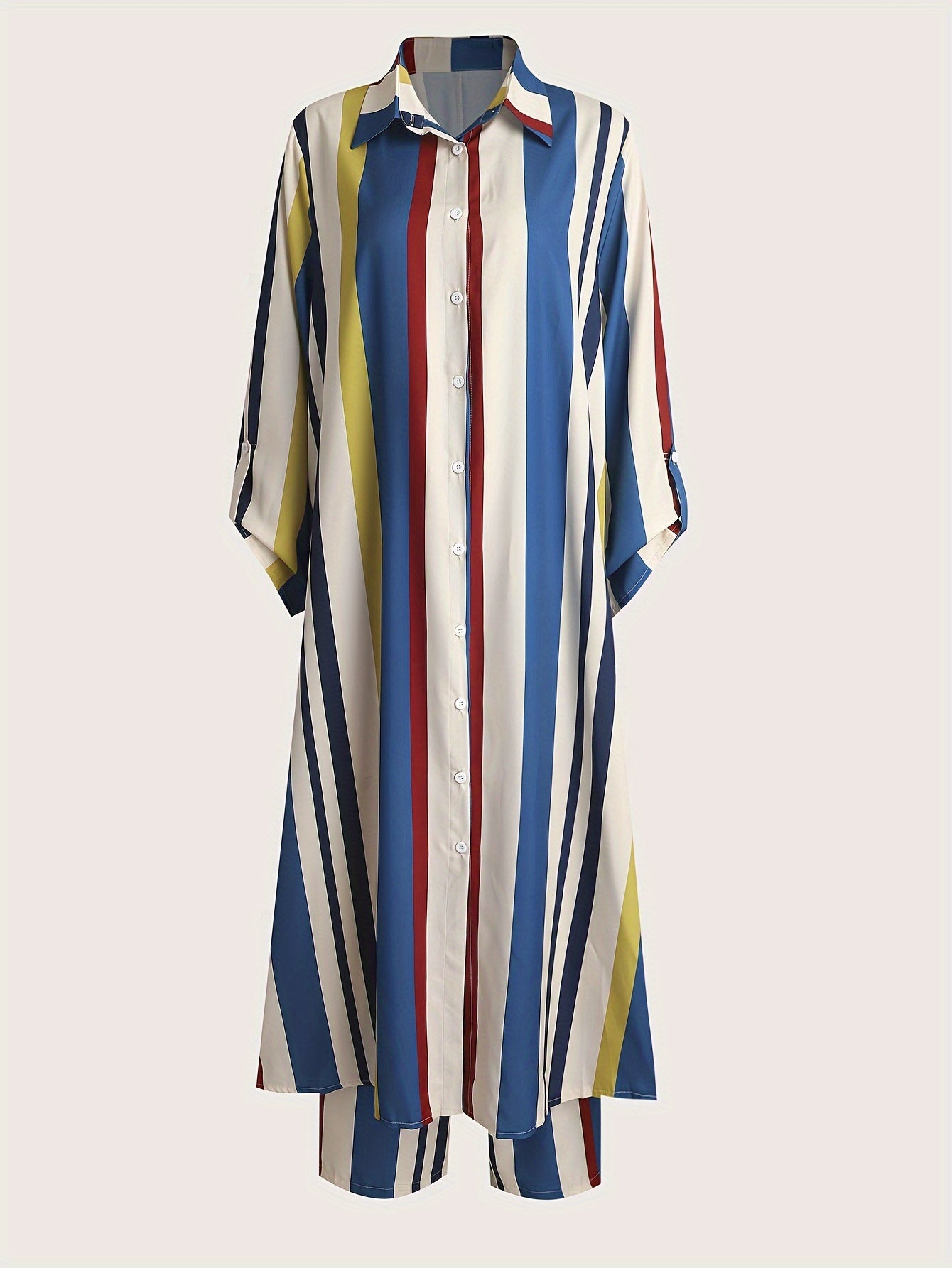 Women's Plus Size Striped Long Sleeve Shirt & Wide Leg Pants Outfit Set