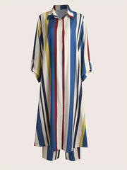 Women's Plus Size Striped Long Sleeve Shirt & Wide Leg Pants Outfit Set