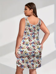 Allover Print Round Neck Tank Dress