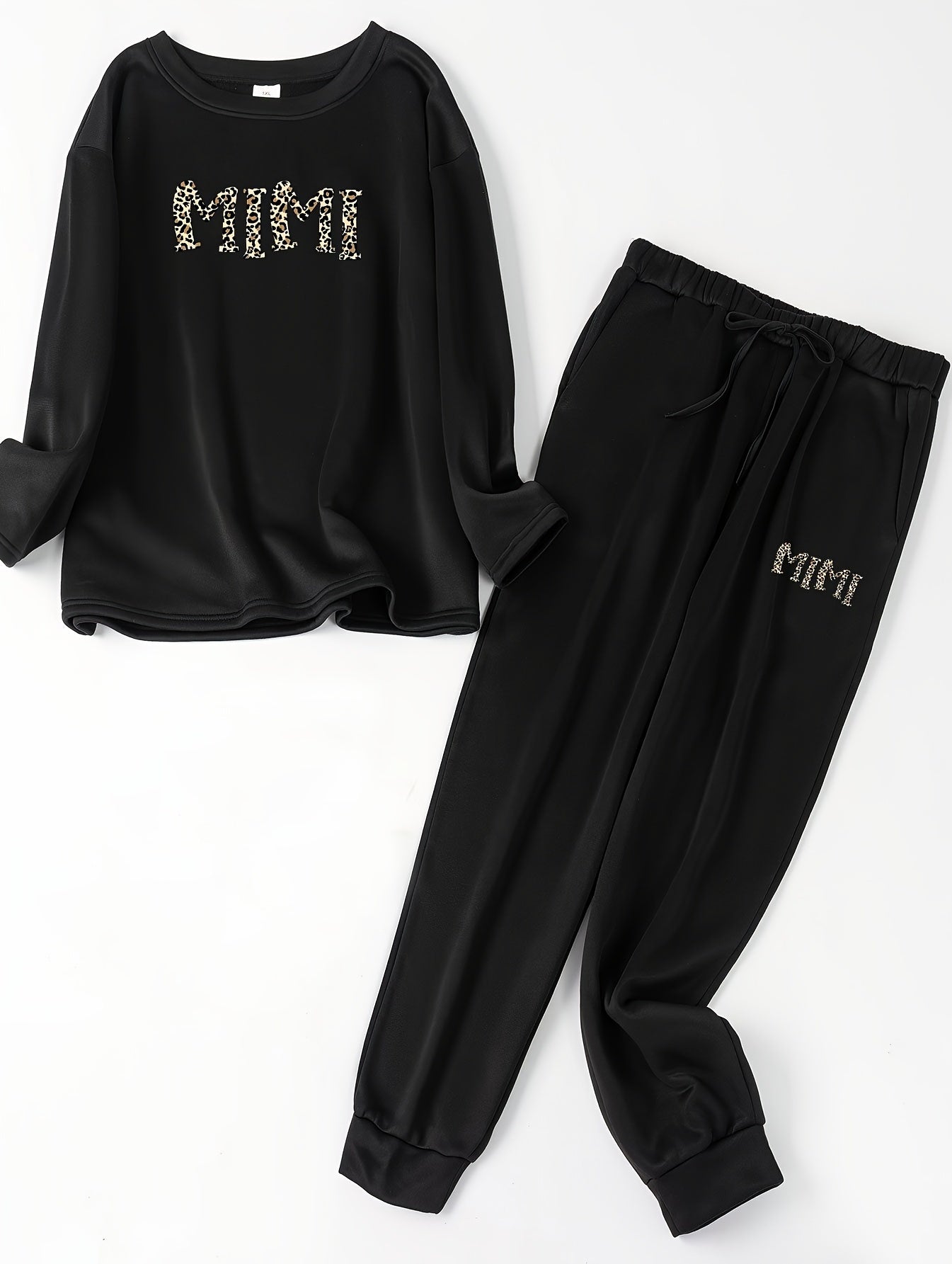 Leopard Print Long Sleeve Fleece Top & Joggers Pajama Set