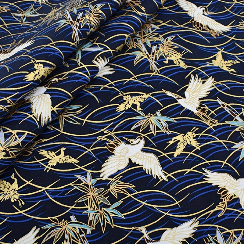 6pcs Gilded Crane Peacock Printed Fabric For DIY Crafting