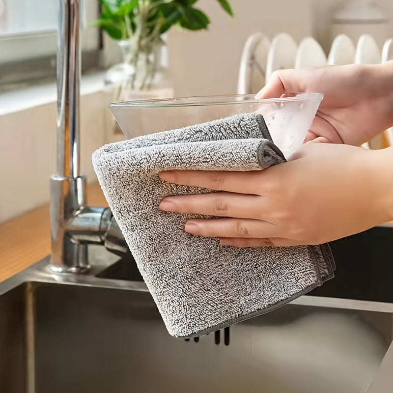 2pcs Microfiber Dish Cloths Absorbent Bamboo Charcoal Fiber Cleaning Cloth