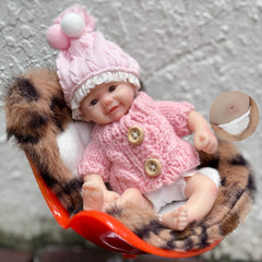 6" Reborn Kids Girl Doll Soft Silicone Body Pink Sweater Leopard Print Onesie