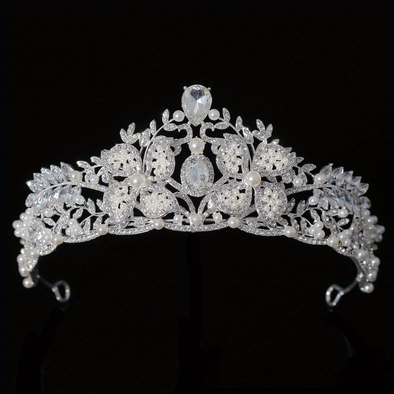 Bridal Faux Pearl Crystal Crown Tiara Wedding Head Jewelry