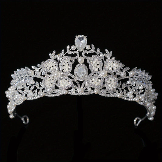 Bridal Faux Pearl Crystal Crown Tiara Wedding Head Jewelry