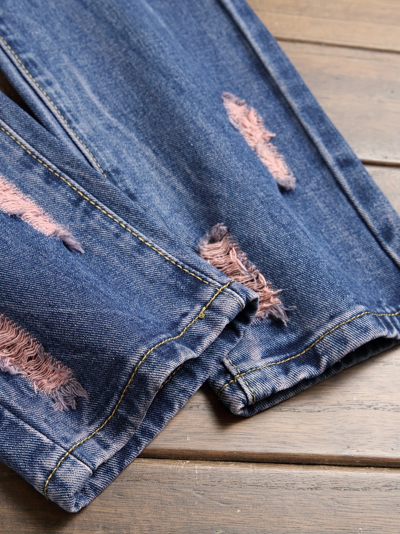 Slim Fit Ripped Jeans Men's Casual Street Style Distressed Denim Pants