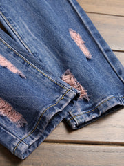 Slim Fit Ripped Jeans Men's Casual Street Style Distressed Denim Pants