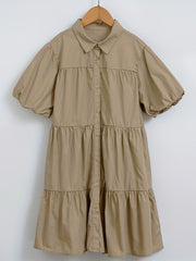 Cotton Puff Sleeve Lapel Dress for Girls