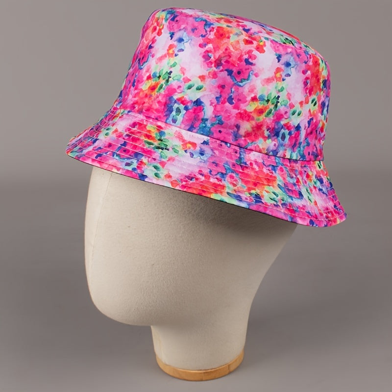 Rose Red Reversible Bucket Hat - Ink Print Lightweight Sun Fisherman Cap