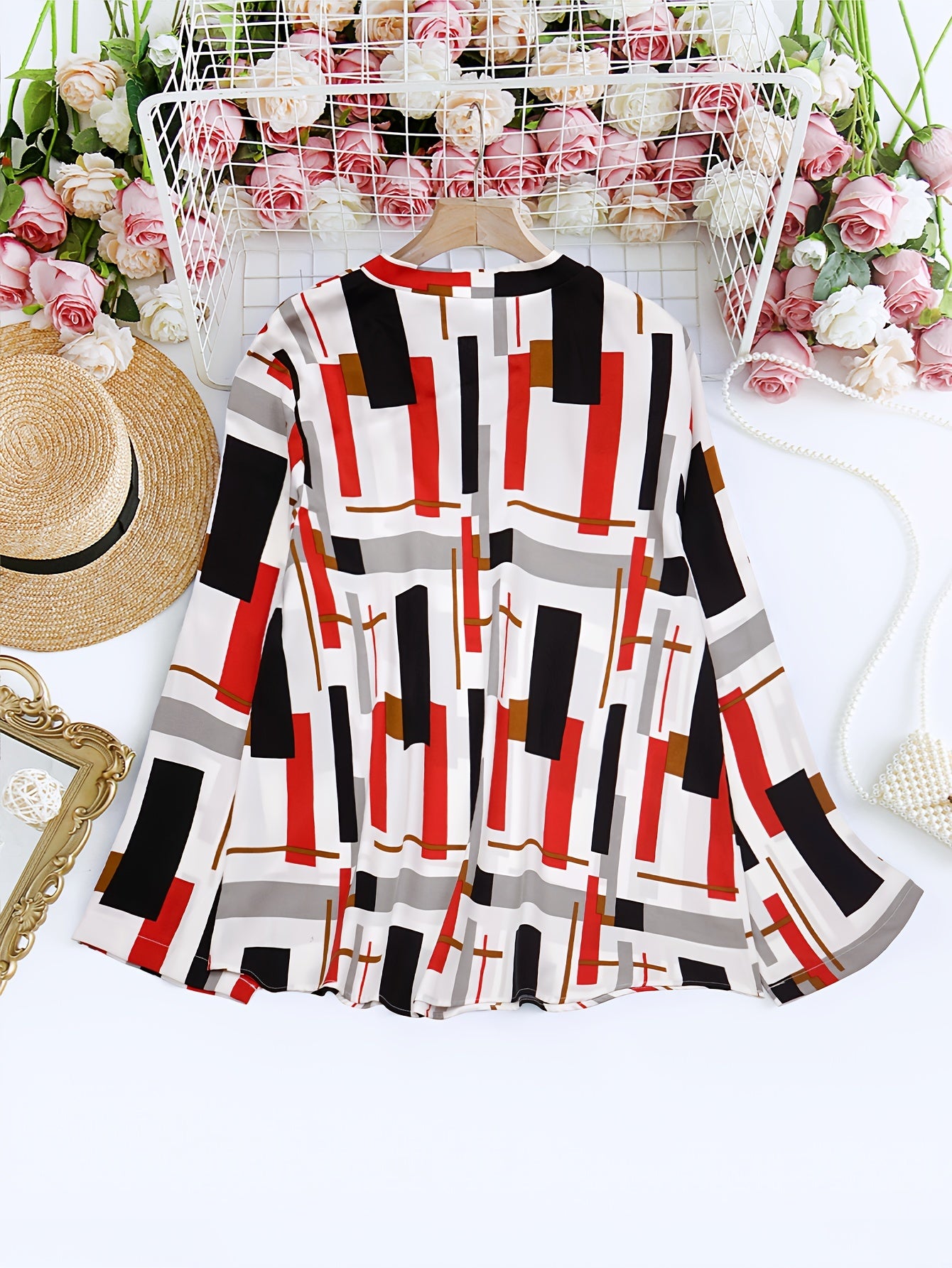 Stripe Print V Neck Blouse