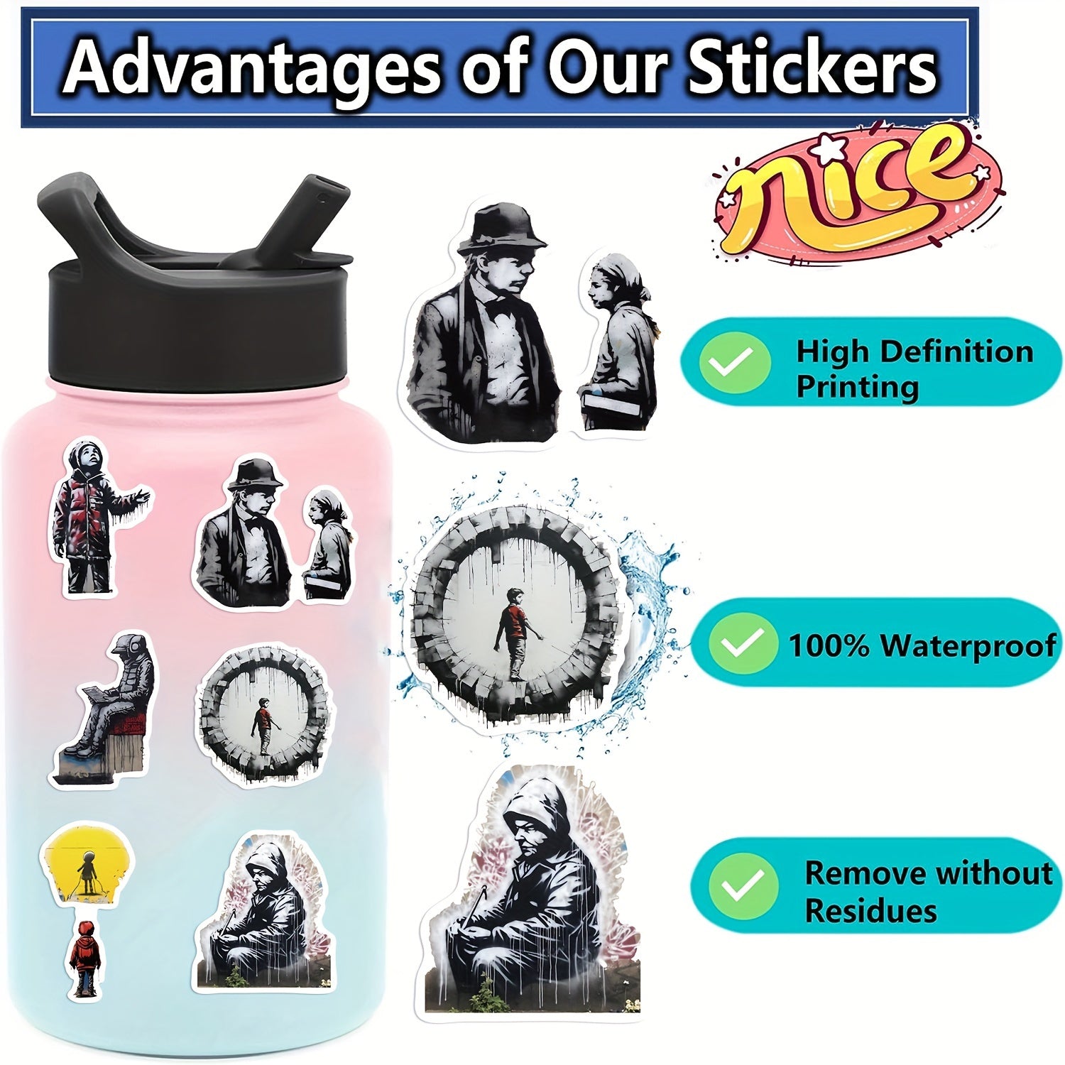 50pcs Abstract Art Style Graffiti Stickers for Laptop Helmets Cup