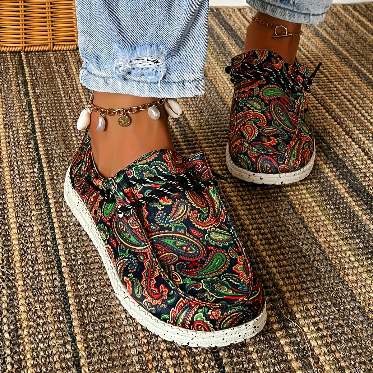 Women's Paisley Canvas Shoes Lace Up Lightweight Sneakers