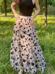 Floral Print Pleated Maxi High Waist Skirt