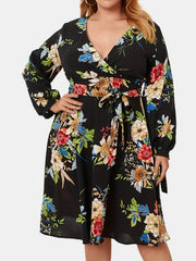 Women's Floral Print V Neck Knee Length Dress