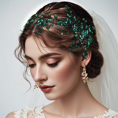 Vintage Emerald Green Bridal Headband with Sparkling Accents