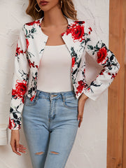Floral Print Open Front Crop Jacket for Women