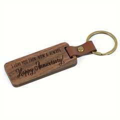 Walnut Wooden Keychain Keyring Retro Love Words Engraved Key Chain