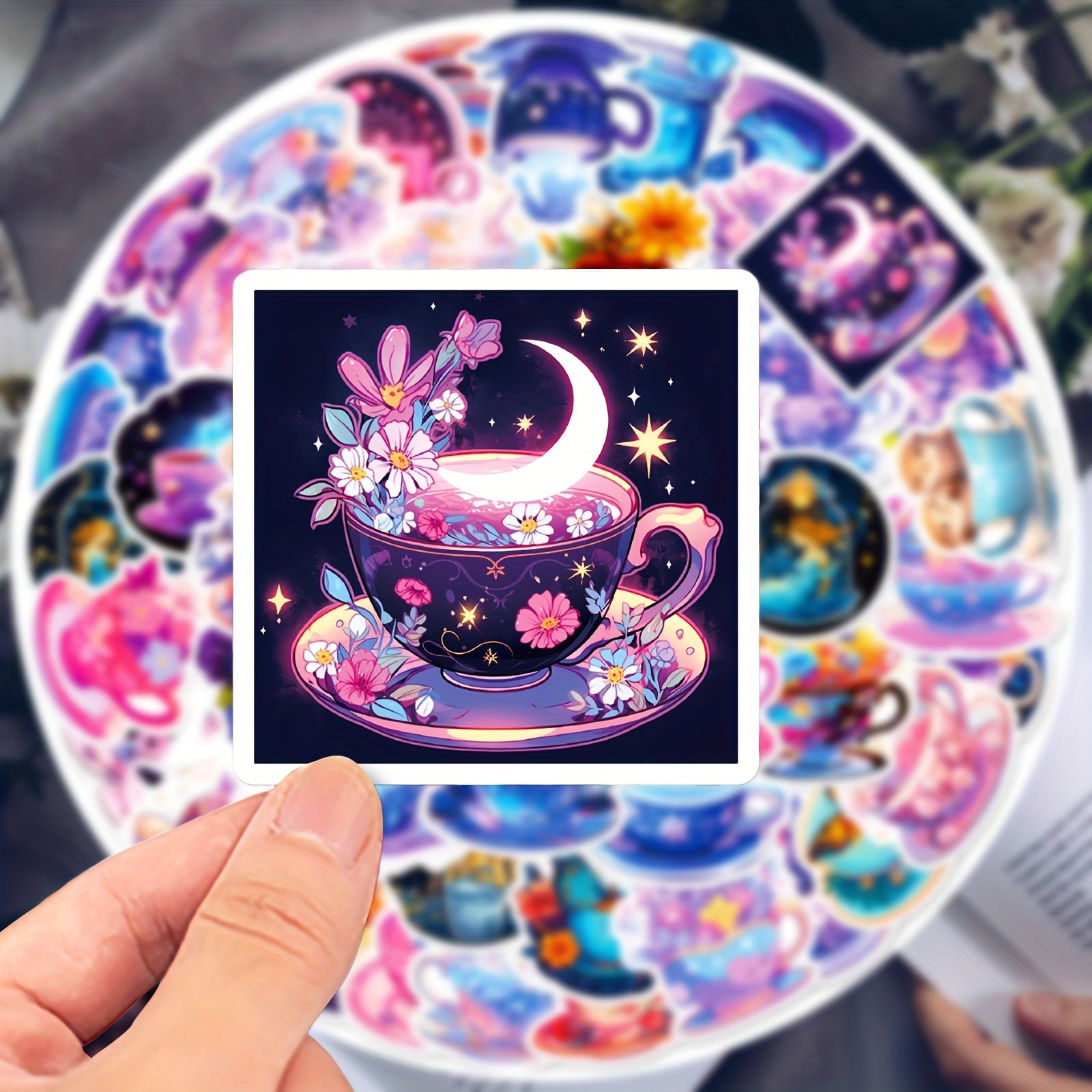 50pcs Tea Cup Stickers Waterproof DIY Bottles Laptops Phones Decal