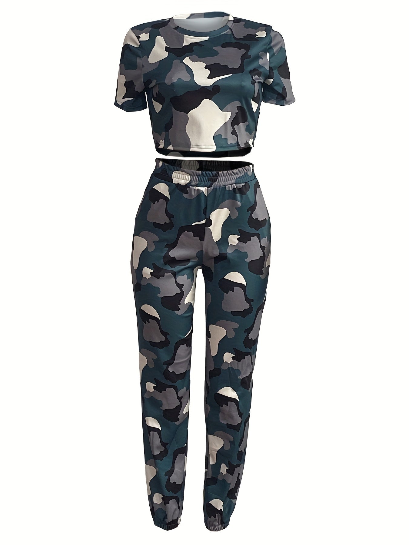 Camo Print Two-Piece Set Short Sleeve Tee & Jogger Pants