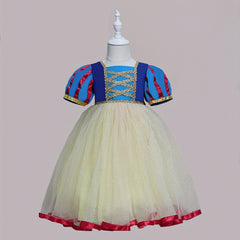 Girls Princess Dress Puff Sleeve Tulle Sequins Decor Cosplay Performance Dress