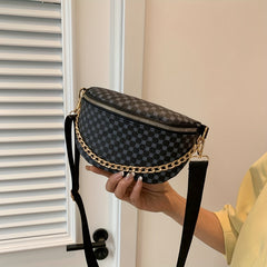 Geometric Print Crossbody Waist Bag Waterproof Synthetic Leather Handbag