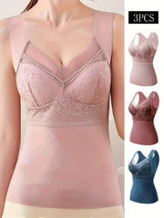 3pcs Contrast Lace Tank Tops V Neck Sleeveless Thermal Top Women's Lingerie