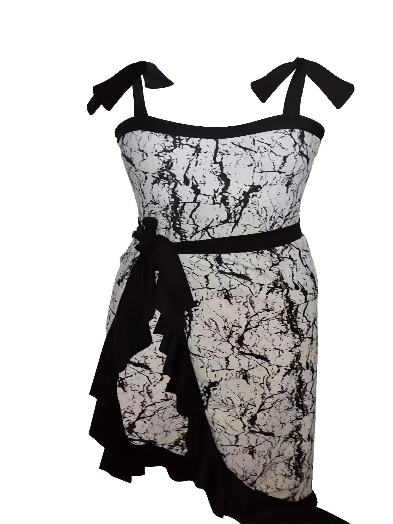 Modest Tankini Set Marble Print Swimsuit & Cover Up Skirt Two Piece