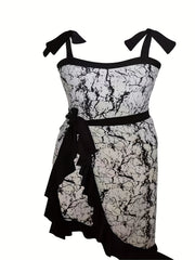 Modest Tankini Set Marble Print Swimsuit & Cover Up Skirt Two Piece