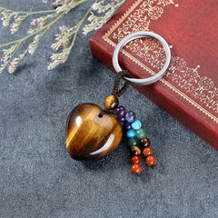 Tiger Eye Heart Crystal Keychain Healing Gemstone Key Ring Charm Gift