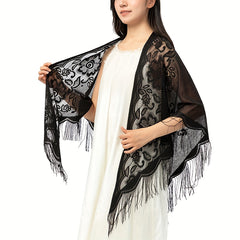 Lace Hollow Out Triangle Scarf Tassel Shawl Wrap