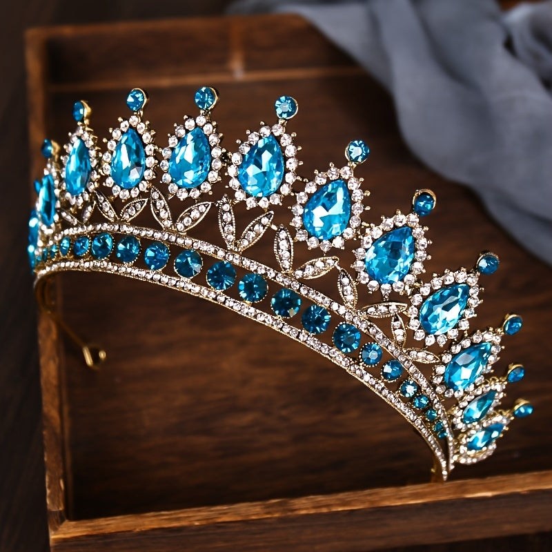 Vintage Crystal Tiara Wedding Hair Accessory Teal Bridal Crown