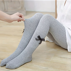 Girls Gray Mesh Bow Decor Knitted Tights