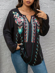 Floral Print Notched Neck Tunic Top