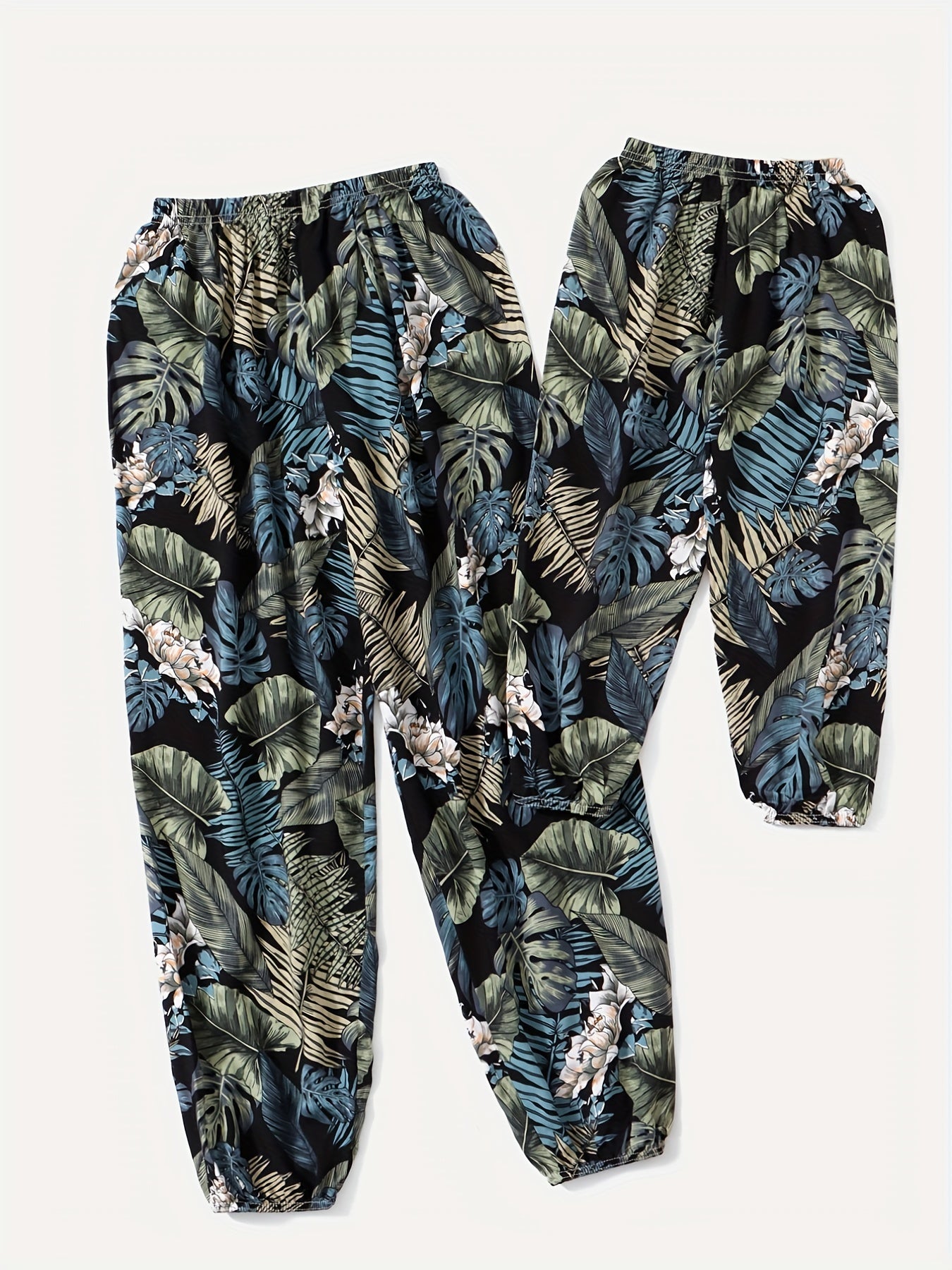 Tropical Leaf Print Matching Lantern Pants for Family