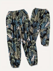 Tropical Leaf Print Matching Lantern Pants for Family