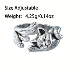 Vintage Silver Plated Cat Totem Ring - Kitty Opening Cat Ring