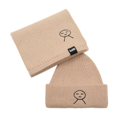 Cartoon Embroidered Knitted Hat Scarf Set