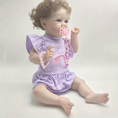 55 Purple Dress Plastic Doll Reborn Doll for Birthday Christmas