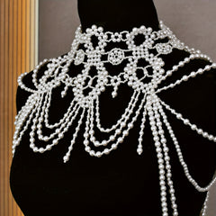 Pearl Bridal Beaded Shoulder Necklace for Women's Wedding Dress