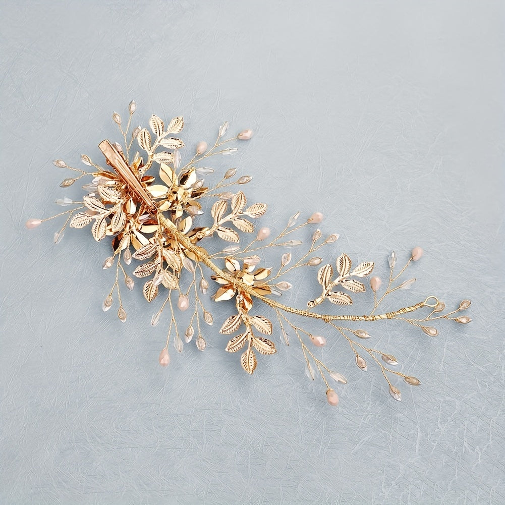Flower & Rhinestone Hair Clip Braided Barrette Wedding Headwear