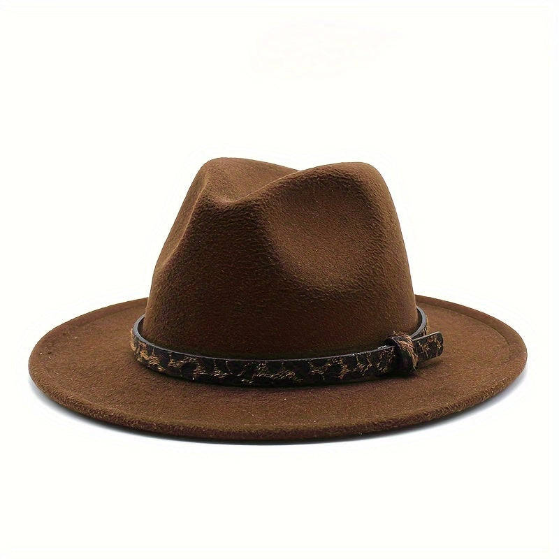 Leopard Belt Fedora Hat Wide Brim Sun Hat