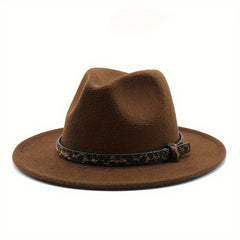Leopard Belt Fedora Hat Wide Brim Sun Hat