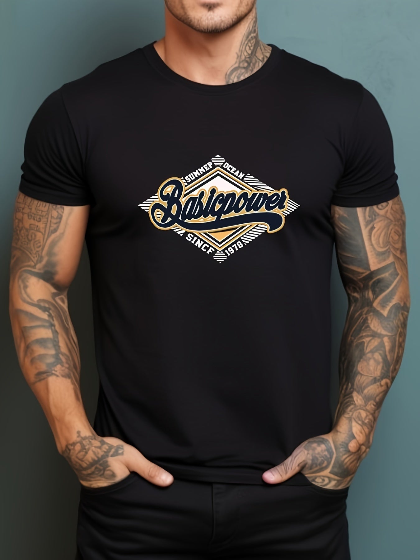 Retro Letter Print Men's Graphic Tee Casual Comfy Tshirt